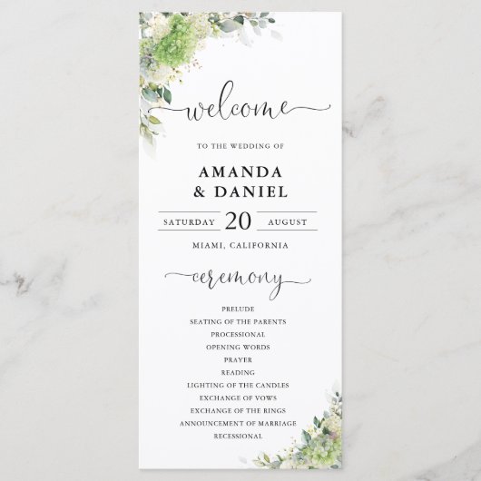 Programme de Mariage aux Hortensias Verts (Devant)