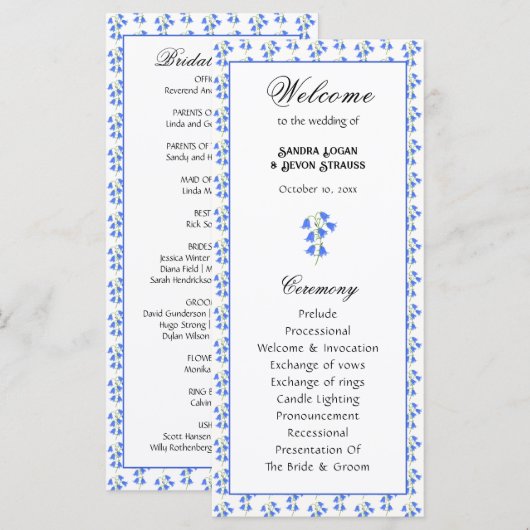 Programme de mariage aux jacinthes des bois (Devant / Derrière)