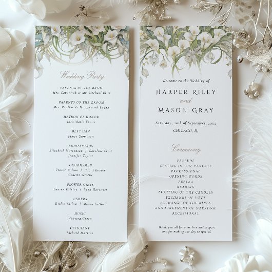 Programme de mariage aux lys calla Couleurs pastel