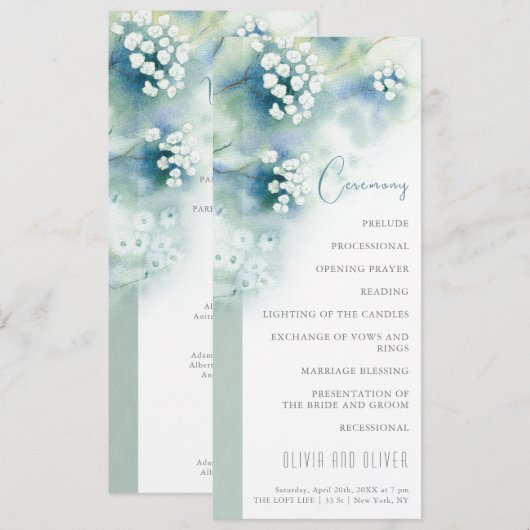 Programme de mariage aux petites fleurs blanches (Devant / Derrière)