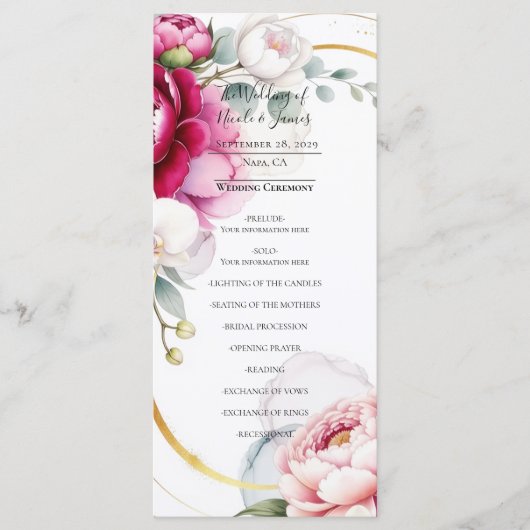 Programme de mariage aux pivoines et orchidées de (Devant)