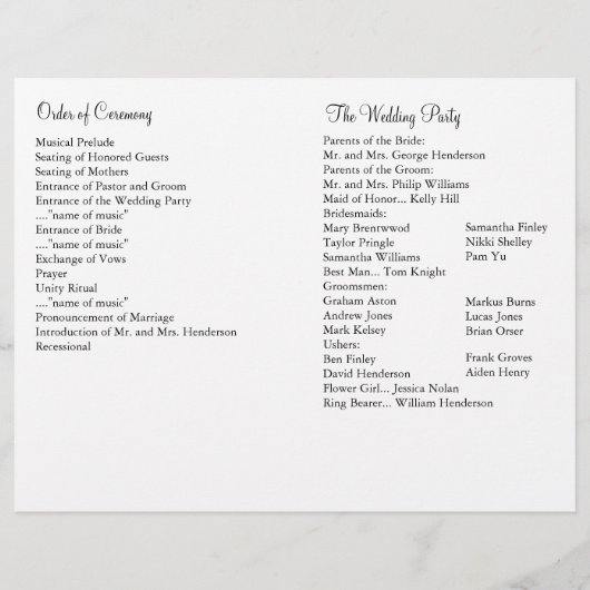 Programme de mariage aux plumes blanches (Dos)