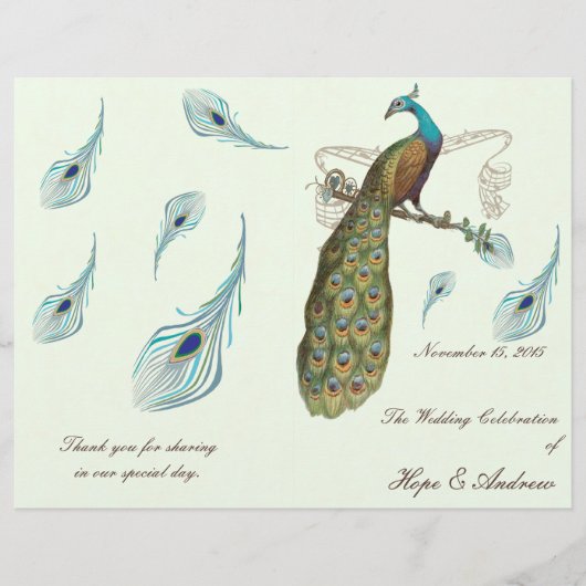 Programme de mariage aux plumes de paon (Devant)