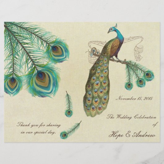 Programme de mariage aux plumes de paon 2 (Devant)