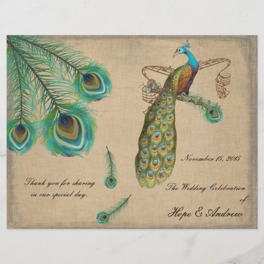 Programme de mariage aux plumes de paon avec bords (Devant)
