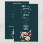 Programme de mariage aux roses blanches et roses f (Devant / Derrière)