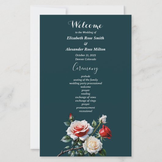 Programme de mariage aux roses blanches et roses f (Devant)