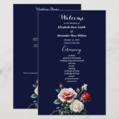 Programme de mariage aux roses blanches et roses f (Devant / Derrière)