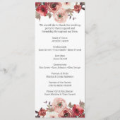 Programme de mariage aux roses florales rouge blus (Dos)