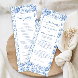 Programme de mariage aux roses Toile de Jouy bleue