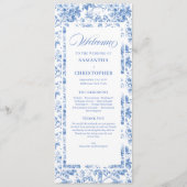Programme de mariage aux roses Toile de Jouy bleue (Devant)