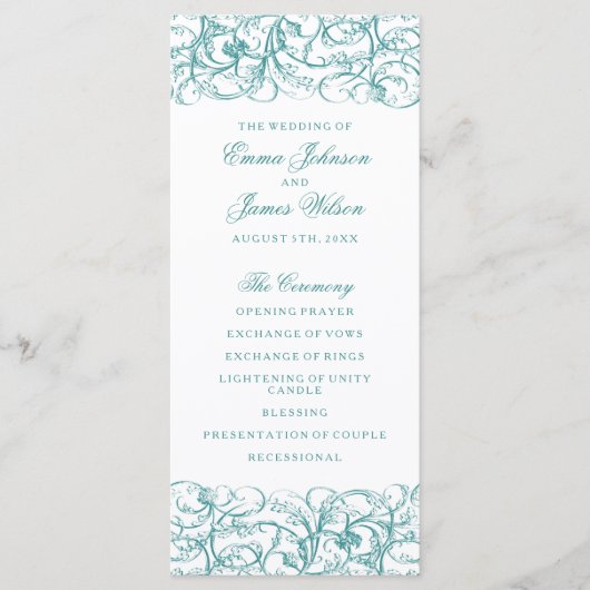 Programme de mariage aux tourbillons bleus / turqu (Devant)