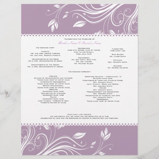 Programme de mariage aux tourbillons floraux lavan (Devant)