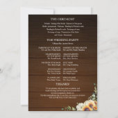 Programme de mariage aux tournesols et citrouilles (Dos)