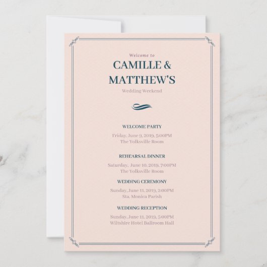 Programme de mariage avec bordure rose (Devant)