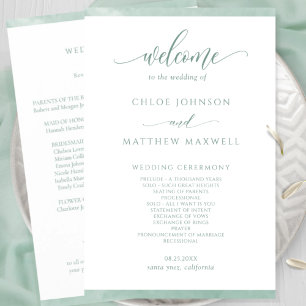 Programme de mariage avec cadre aquarelle vert pâl