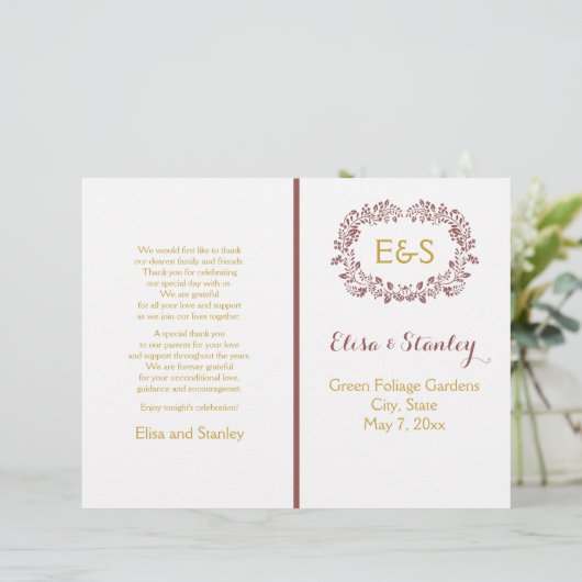 Programme de mariage avec cadre de couronne de feu (Debout devant)