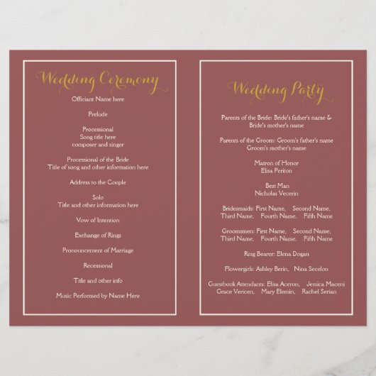 Programme de mariage avec cadre de couronne de feu (Dos)