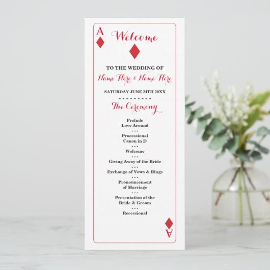Programme de mariage avec cartes à jouer Casino Di (Debout devant)