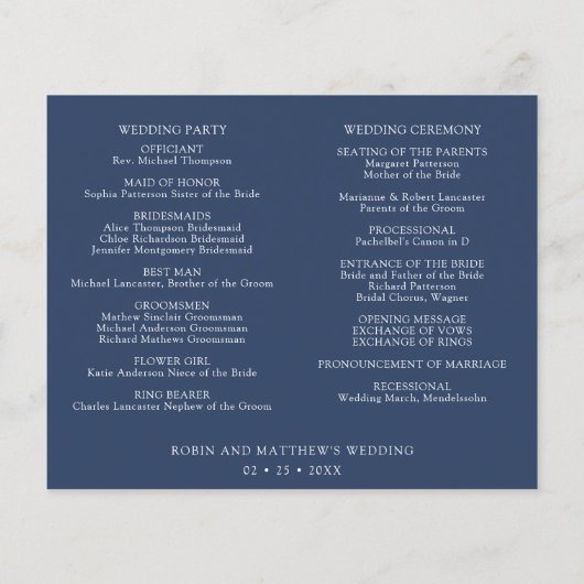 Programme de mariage avec chronologie de couleur b (Dos)