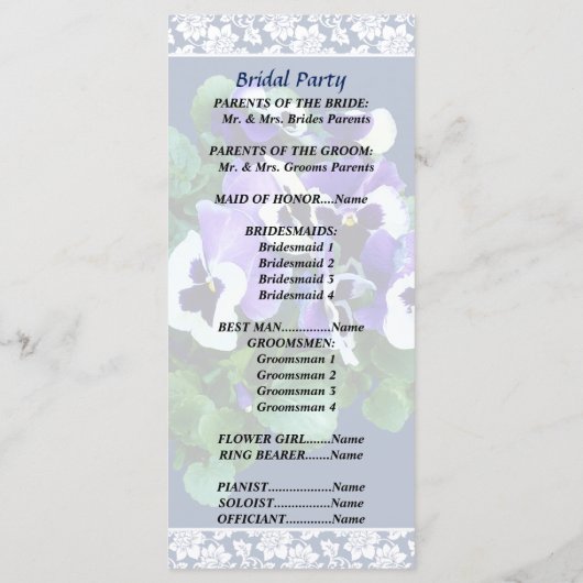 Programme de mariage avec des panneaux violets et (Dos)