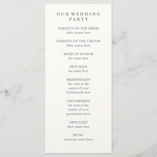 Programme de mariage avec des pivoines bleu et ros (Dos)