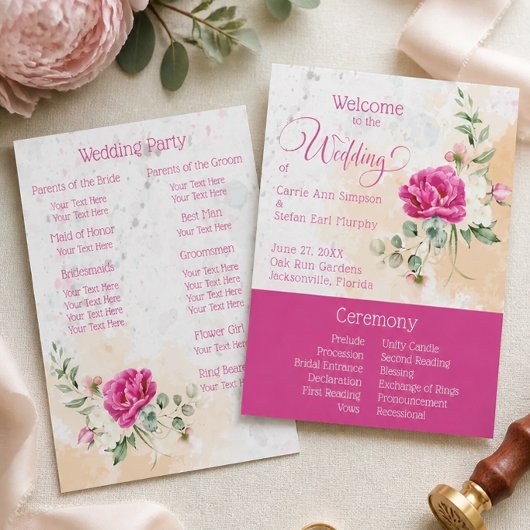 Programme de mariage avec éclaboussure de couleur 