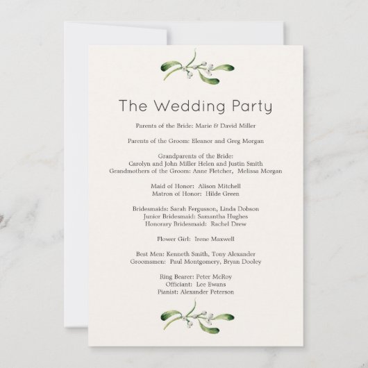 Programme de mariage avec feuillage et poinsettia (Dos)