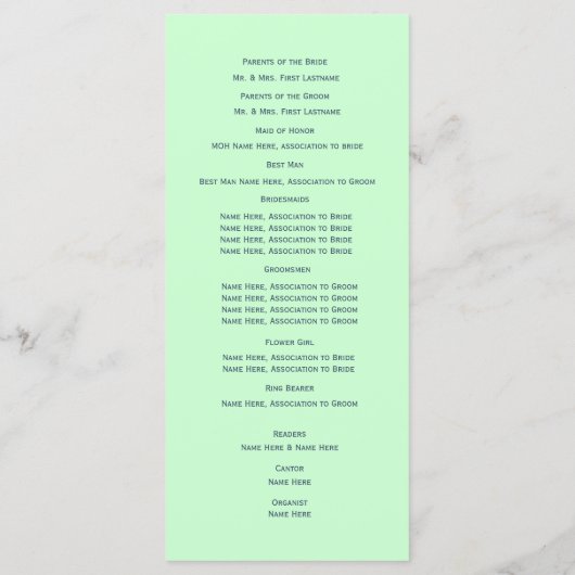 Programme de mariage avec la Monnaie Bleue Concept (Dos)