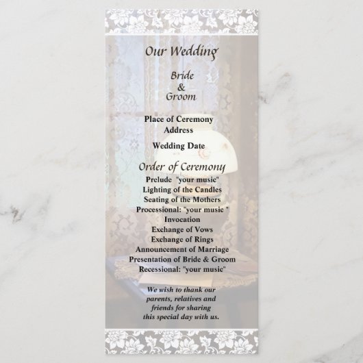 Programme De Mariage Avec Lampe À Ouragan (Devant)