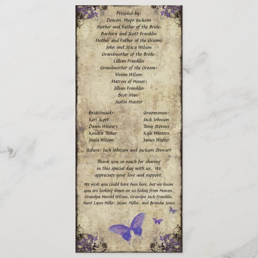 Programme de mariage avec papillon pourpre à doubl (Dos)
