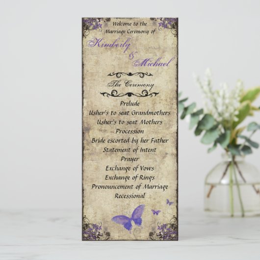 Programme de mariage avec papillon pourpre à doubl (Debout devant)
