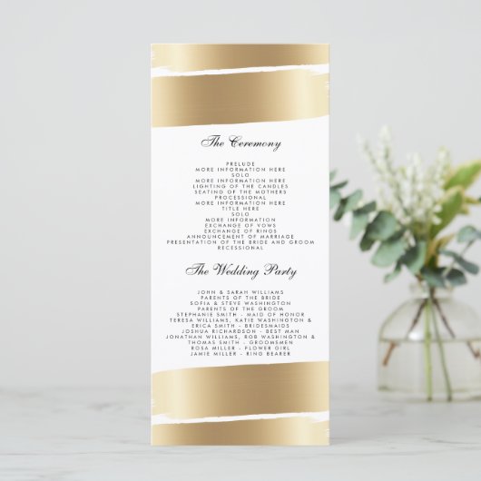 Programme de mariage avec pinceau blanc et or (Debout devant)