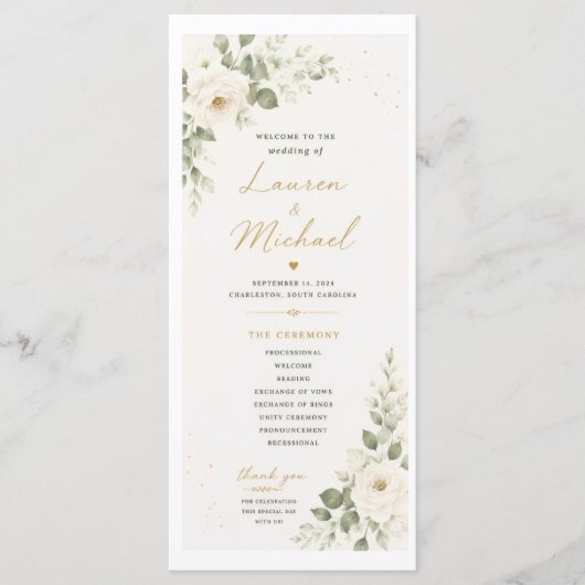Programme de mariage avec roses blanches (Devant)
