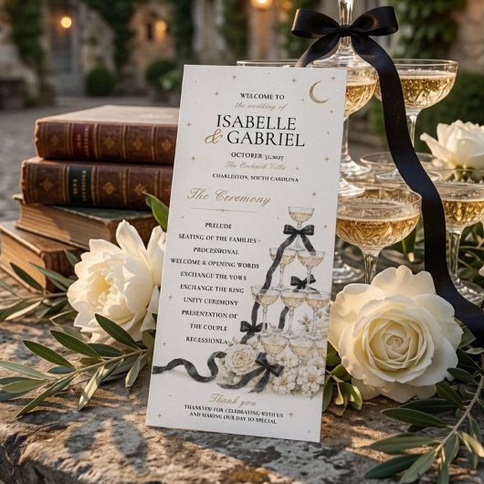 Programme de mariage avec tour de champagne à ruba