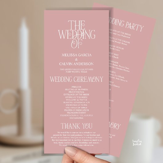 Programme de mariage avec typographie élégante ros