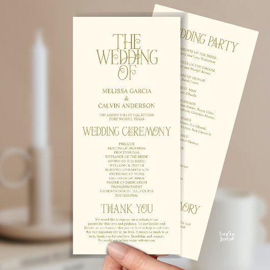 Programme de mariage avec typographie élégante sur