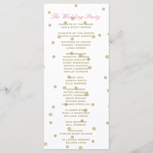 Programme de mariage | Bandes, Rose, Confetti d'or (Dos)