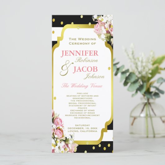 Programme de mariage | Bandes, Rose, Confetti d'or (Debout devant)