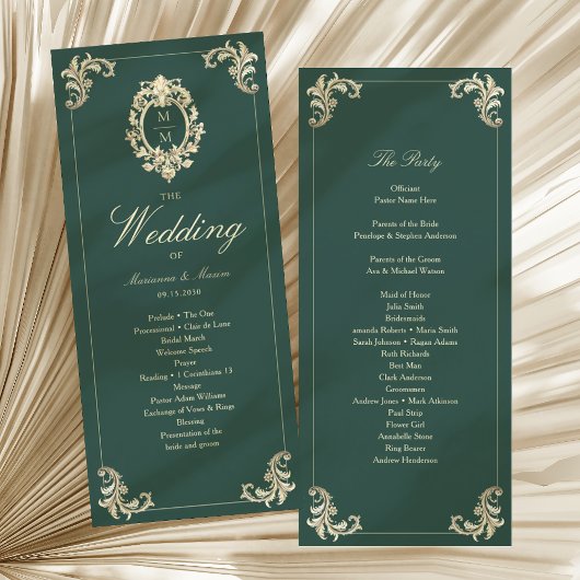 Programme de mariage baroque vert émeraude