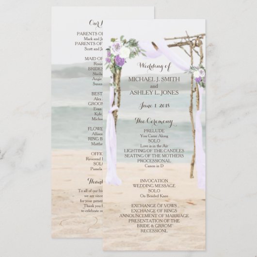 Programme de mariage Beach Arbor Lavande (Devant / Derrière)