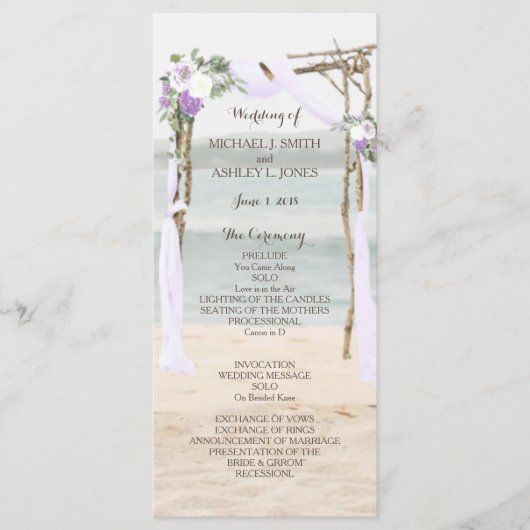 Programme de mariage Beach Arbor Lavender (Devant)