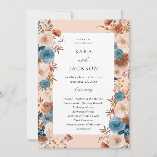 Programme de mariage beige et bleu-Dusty - Beige F (Devant)