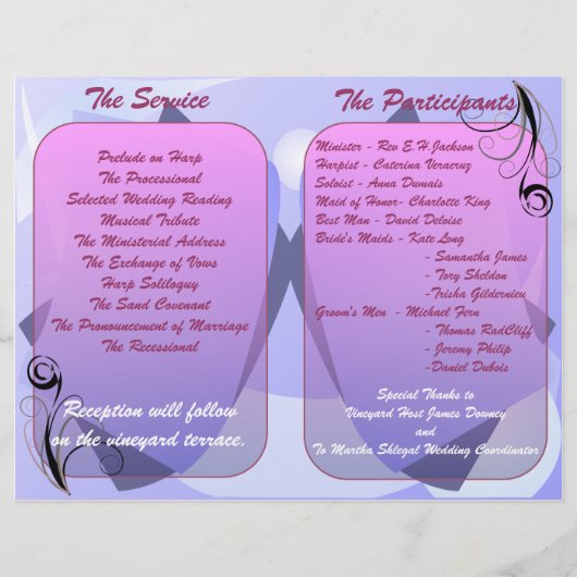 Programme de mariage (Bifold Design) (Dos)