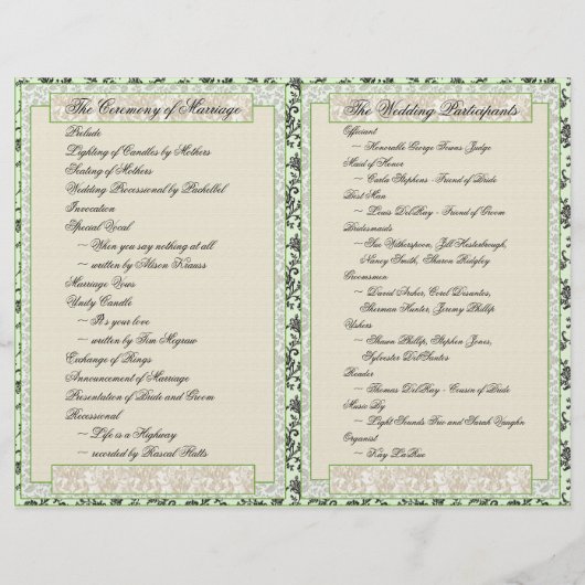 Programme de mariage (Bifold Design) (Dos)