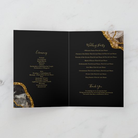Programme de mariage Black Gold Geode Ordre de ser (Intérieur)