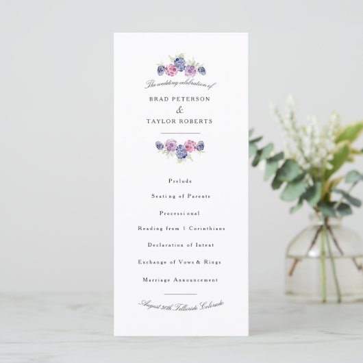 Programme de mariage Blackberry Watercolor (Debout devant)