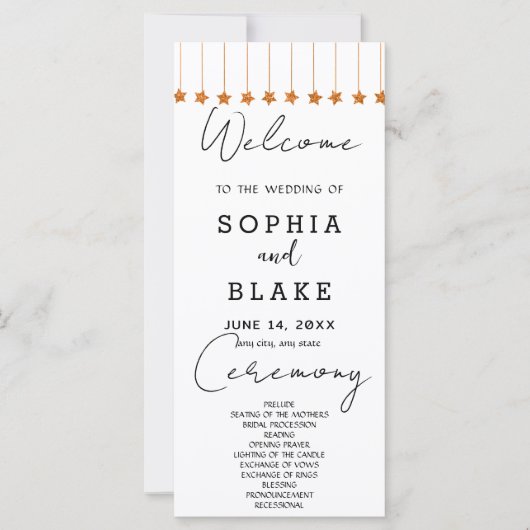 Programme de mariage blanc avec étoiles suspendues (Devant)