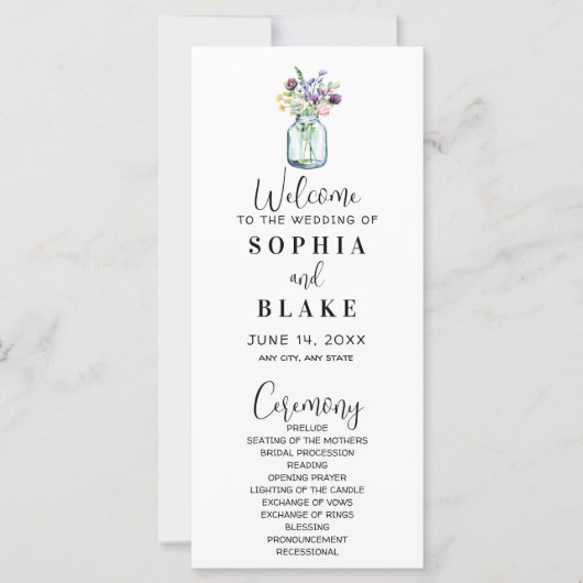 Programme de mariage blanc avec jarre Mason et fle (Devant)
