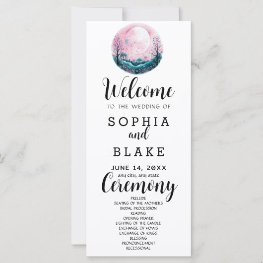 Programme de mariage blanc Boho rose et blanc sous (Devant)